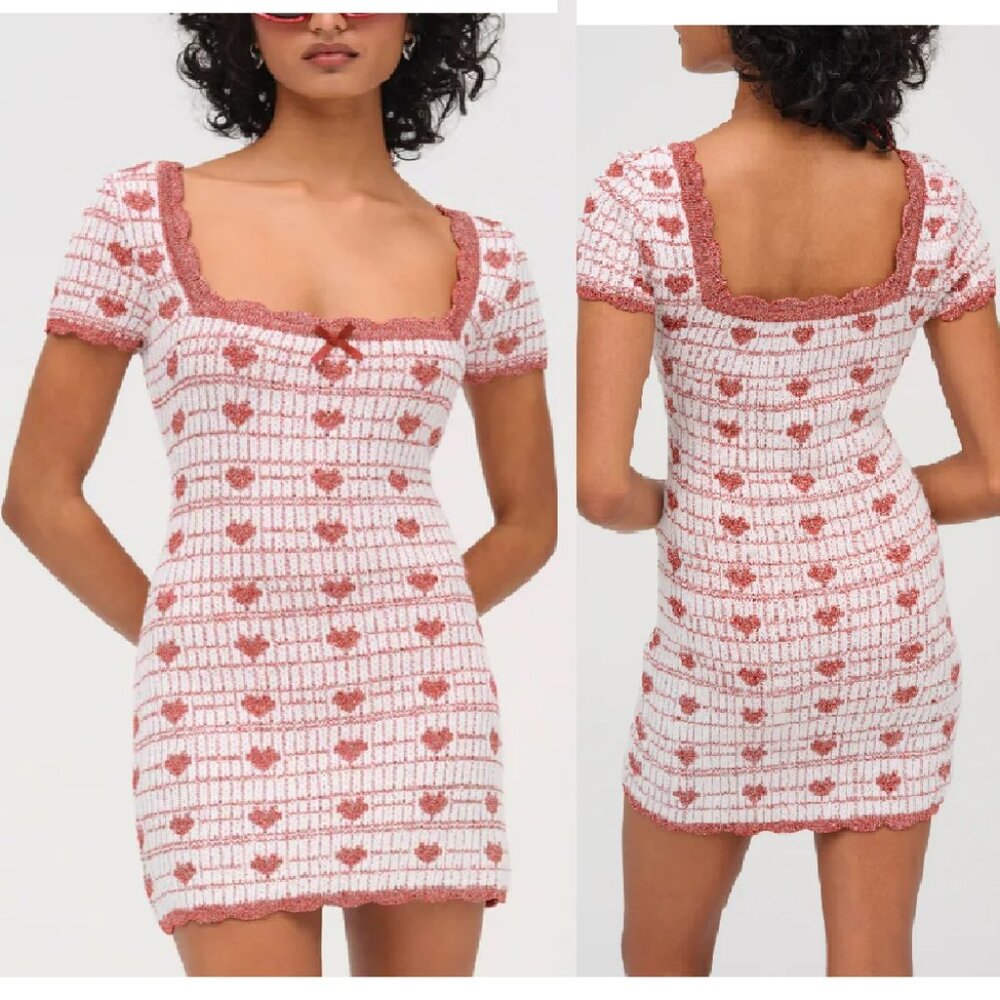 NWT FOR LOVE AND LEMONS CANDY HEART KNIT MINI DRESS SIZE S